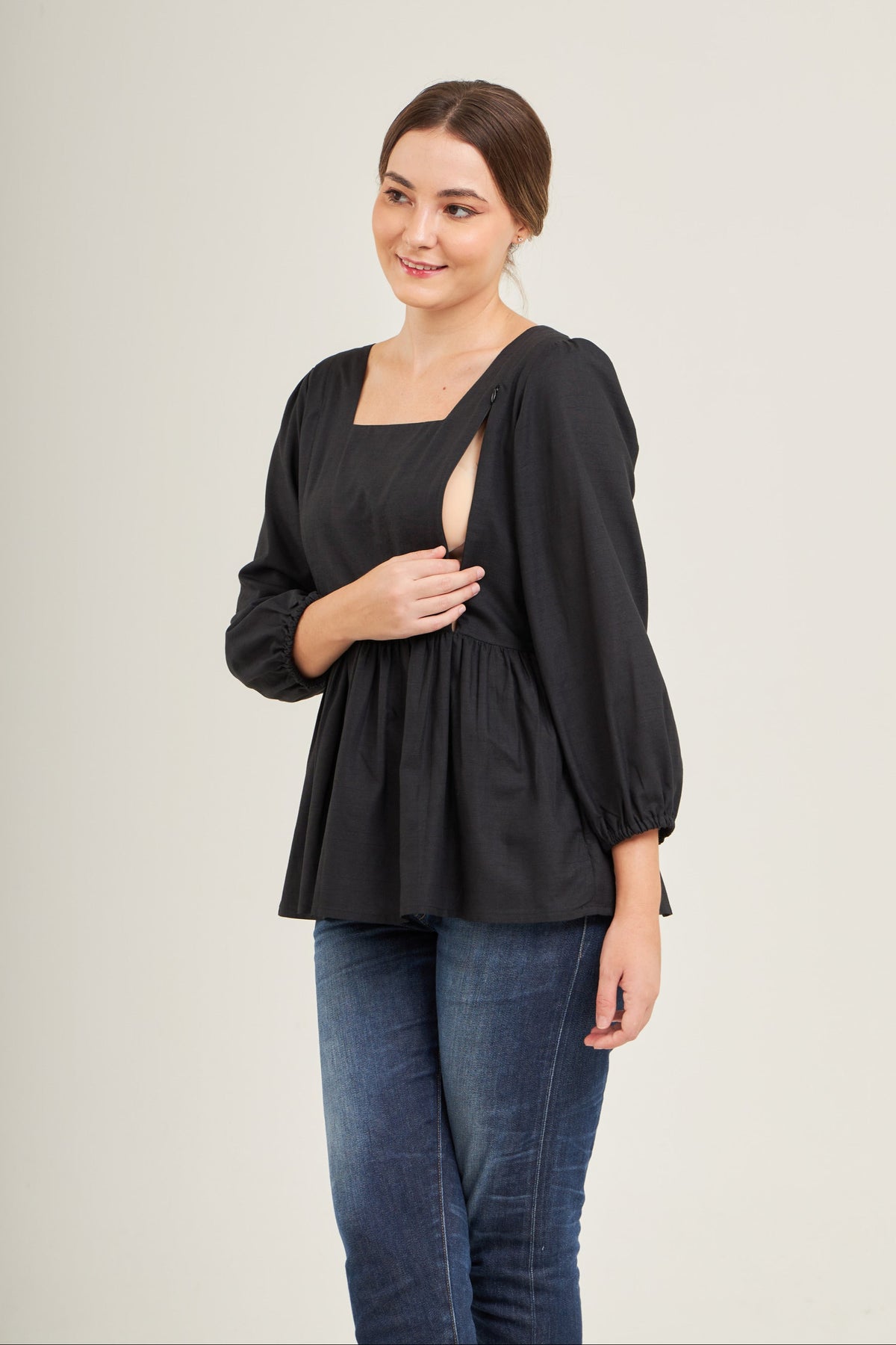 Embrace Cotton Top with Nursing Zippers in Black