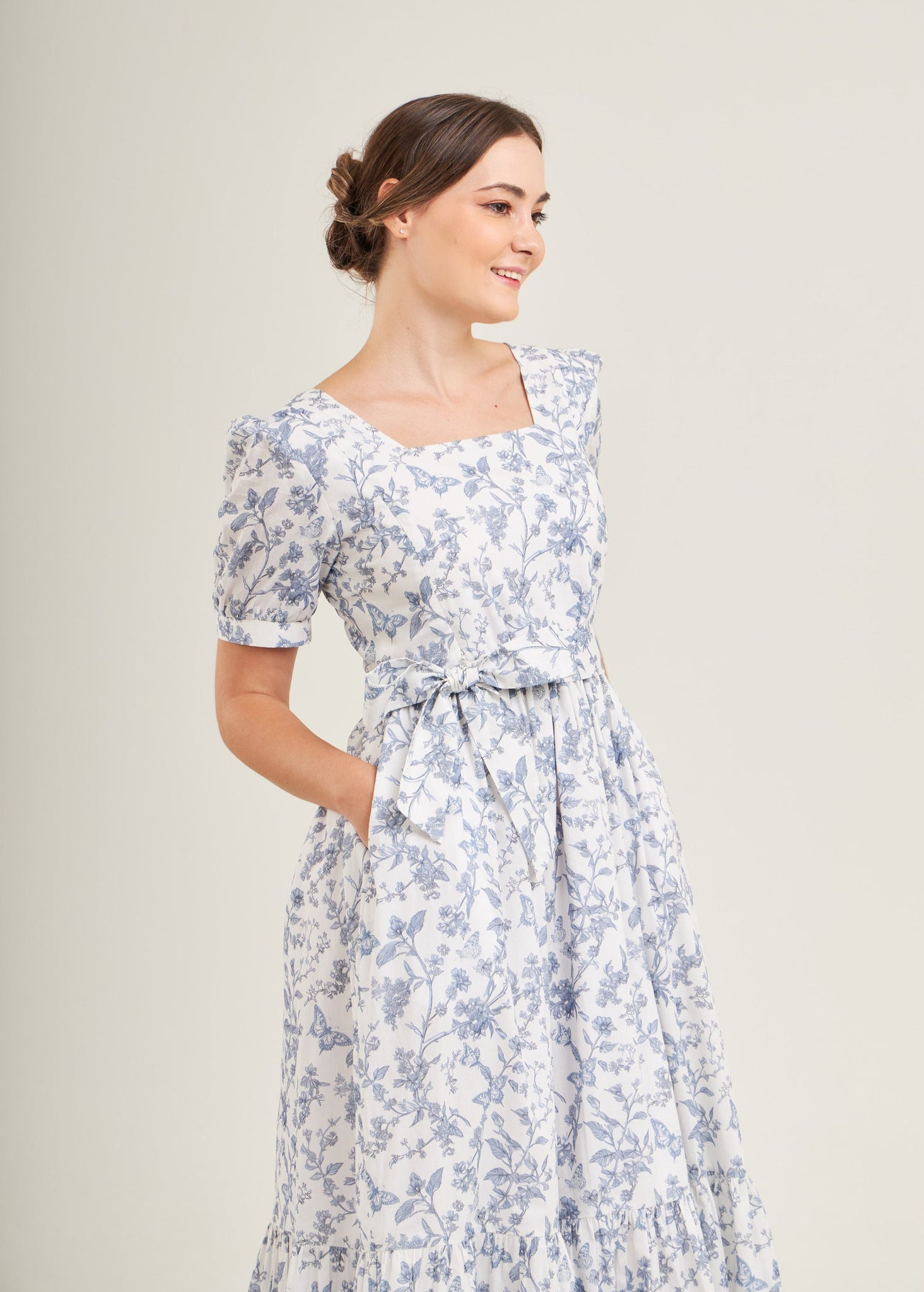 Versa Maxi Dress with Nursing Zippers in Blue Toile Butterfly Versa Maxi Dress with Nursing Zippers in Blue Toile Butterfly
