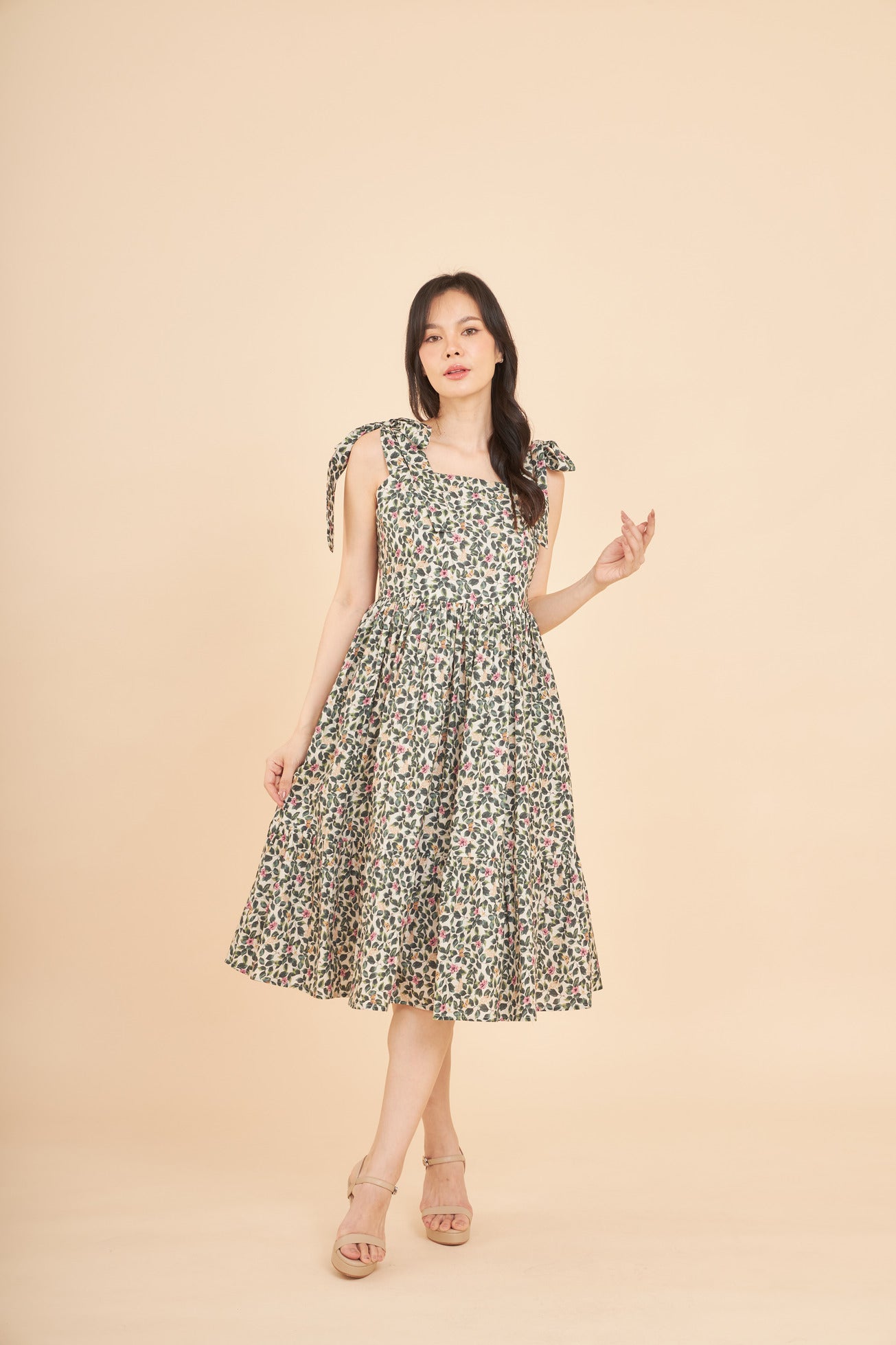 Julia Midi Dress (V.2.0) with Nursing Zippers in Green Garden