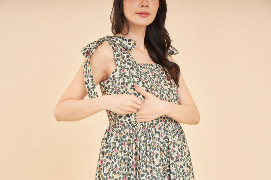 Julia Midi Dress with Nursing Zippers in Green Garden (Final Sale)