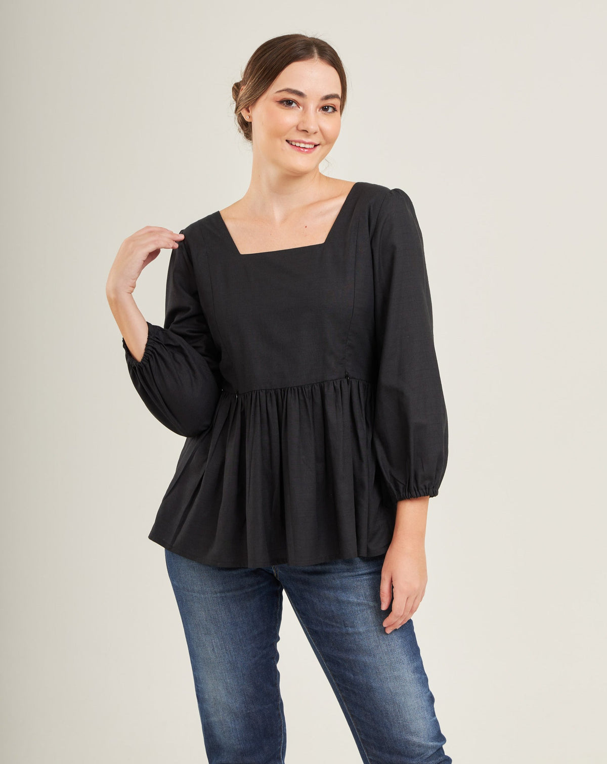Embrace Cotton Top with Nursing Zippers in Black