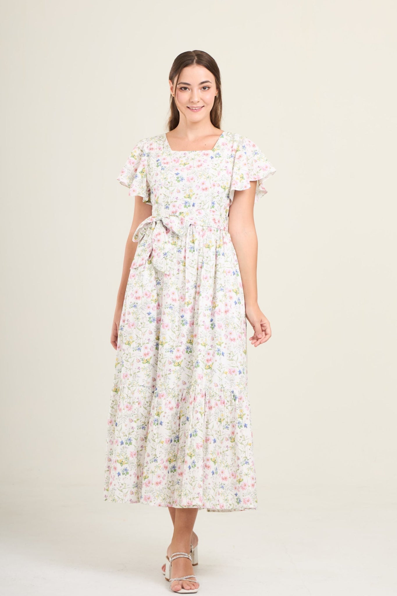 Princess Cotton Linen Maxi Dress with Nursing Zippers in Sweet Wildflowers