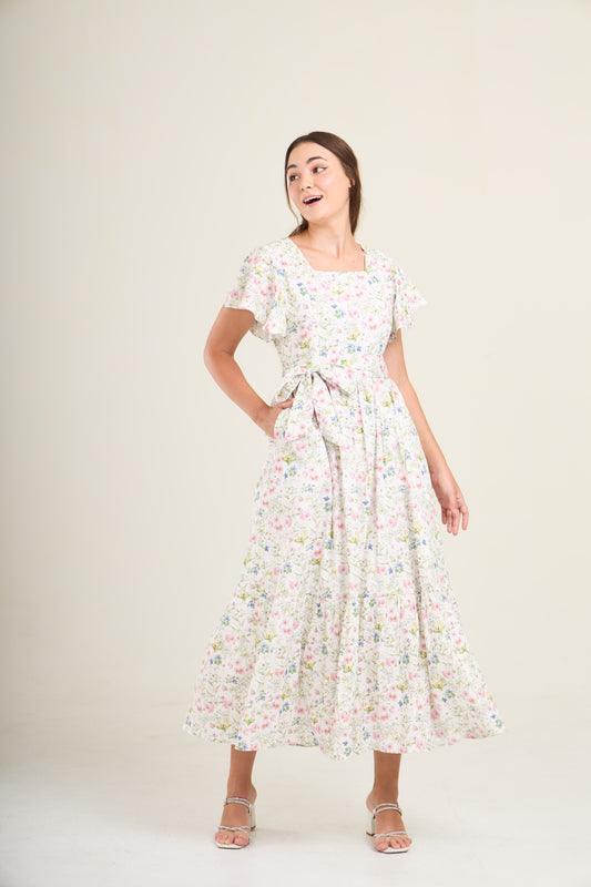 Princess Cotton Linen Maxi Dress with Nursing Zippers in Sweet Wildflowers