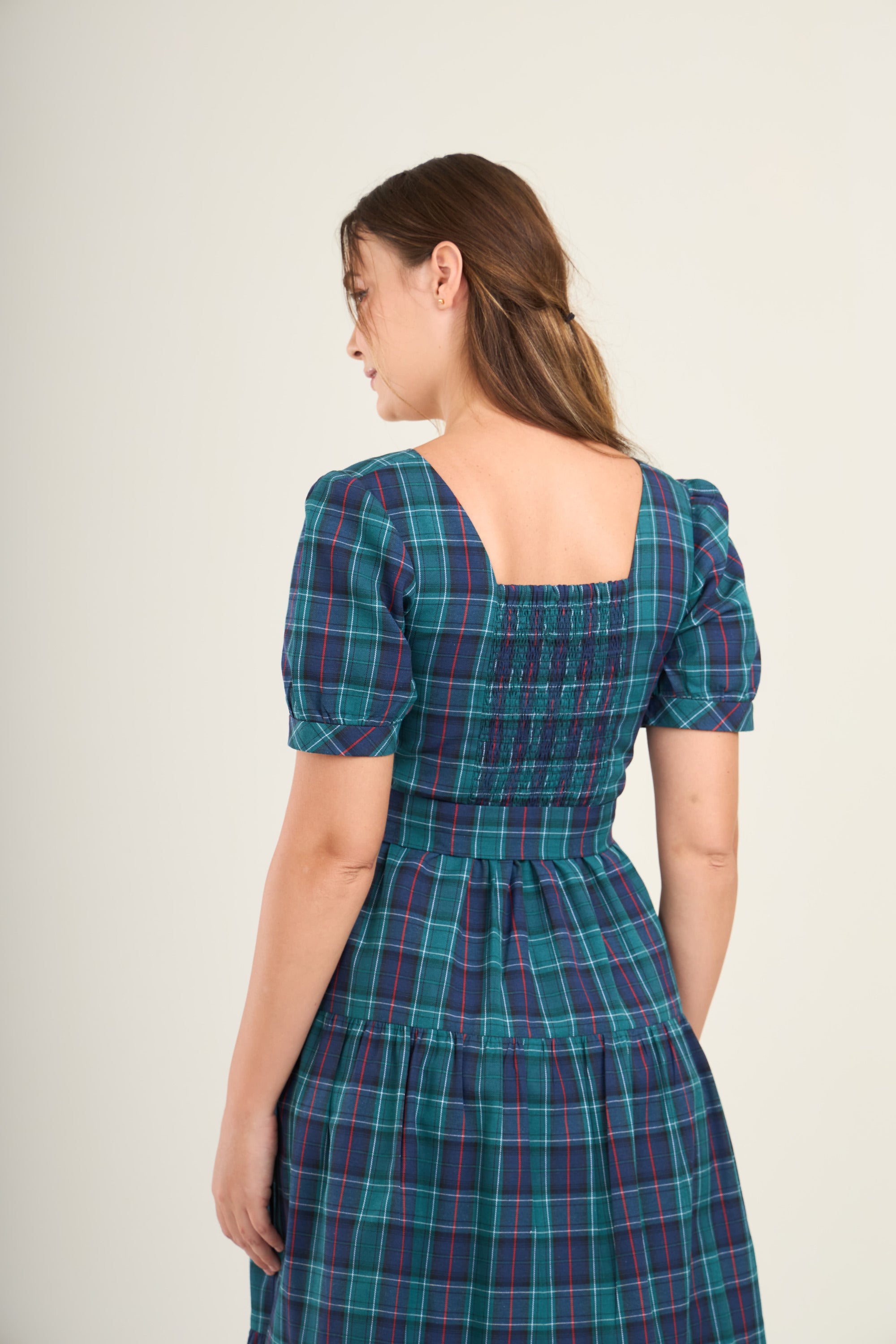 Navy and green plaid dress deals