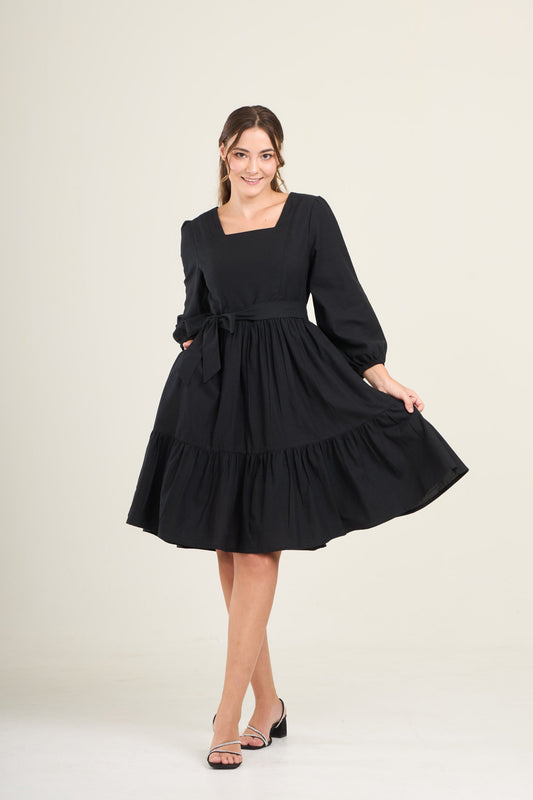 Embrace Long Sleeve Dress with Nursing Zippers in Black (Final Sale)