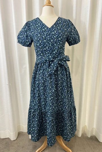 *Sample*Charming Cotton Dress with Nursing Zippers in Navy Floral