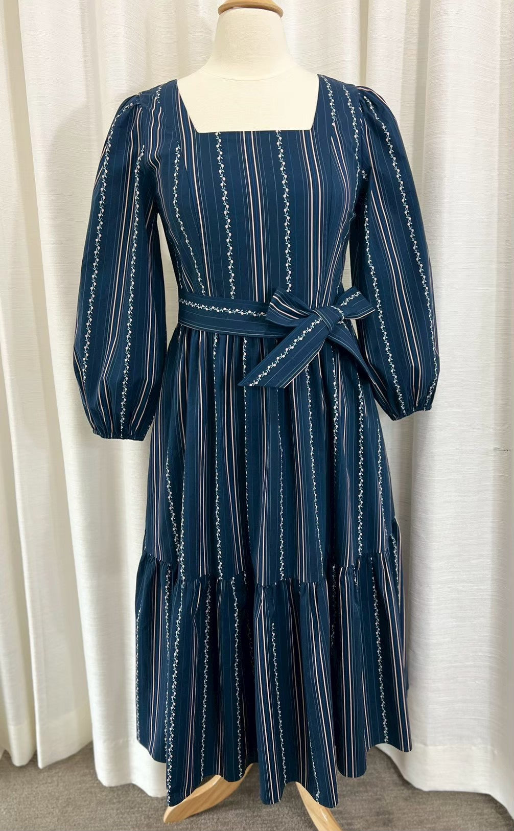 $69 Embrace Dress with Nursing Zippers in Navy Vine Stripe