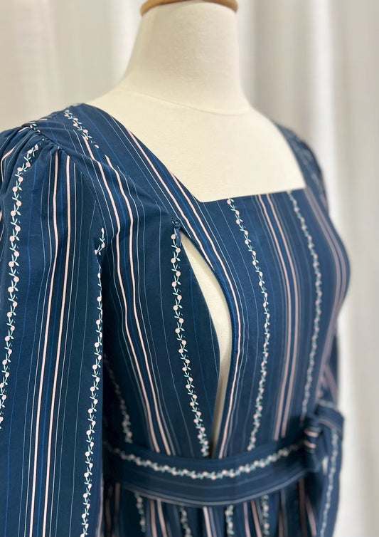 *Sample* Embrace Dress with Nursing Zippers in Navy Vine Stripe