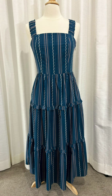 *Sample* Kanya Dress with Nursing Zippers in Navy Vine Stripe