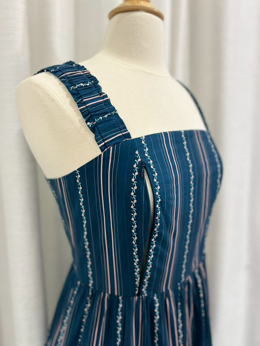 *Sample* Kanya Dress with Nursing Zippers in Navy Vine Stripe