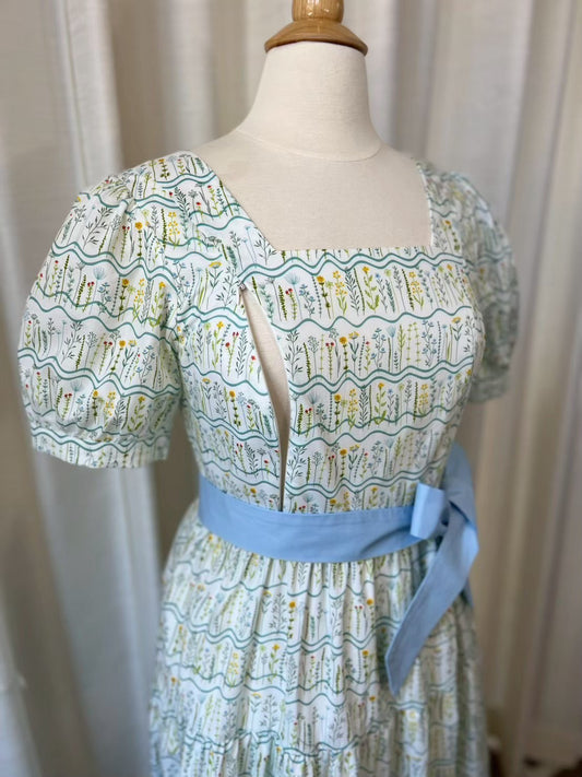 C20: Versa Cotton Dress with Nursing Zippers in Botanical Meadow (Size XS: bust=32.5")