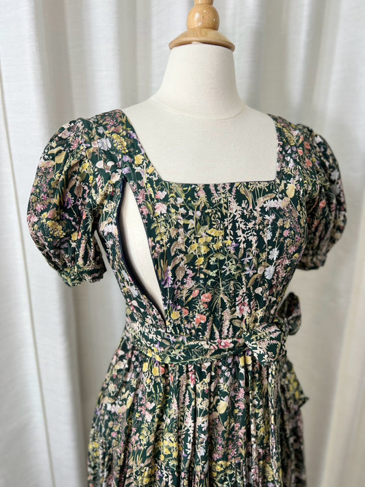 A57: Versa Dress with Nursing Zippers in Green Garden (Size: S: bust = 34")