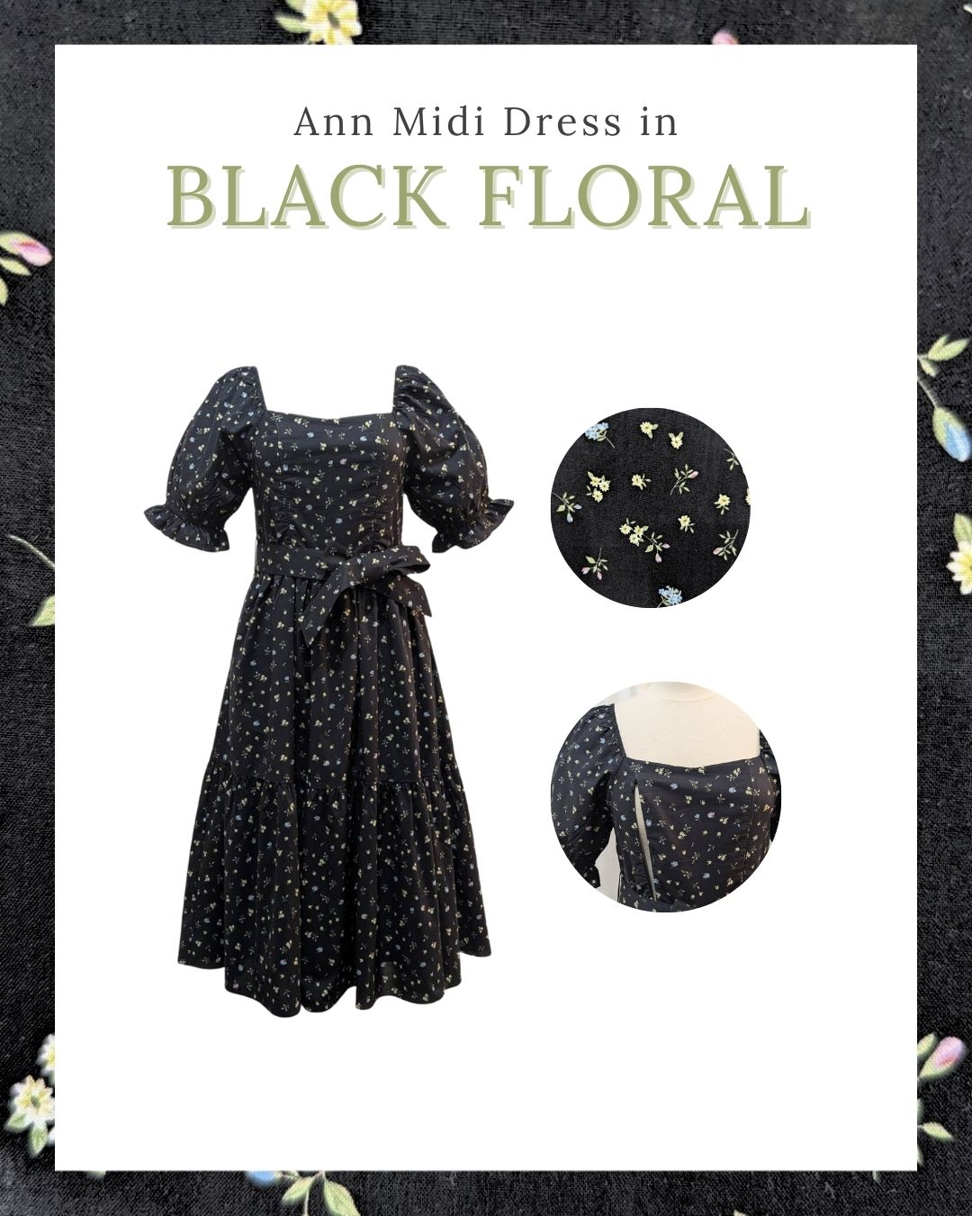 Ann Midi Dress with Nursing Zippers in Black Floral