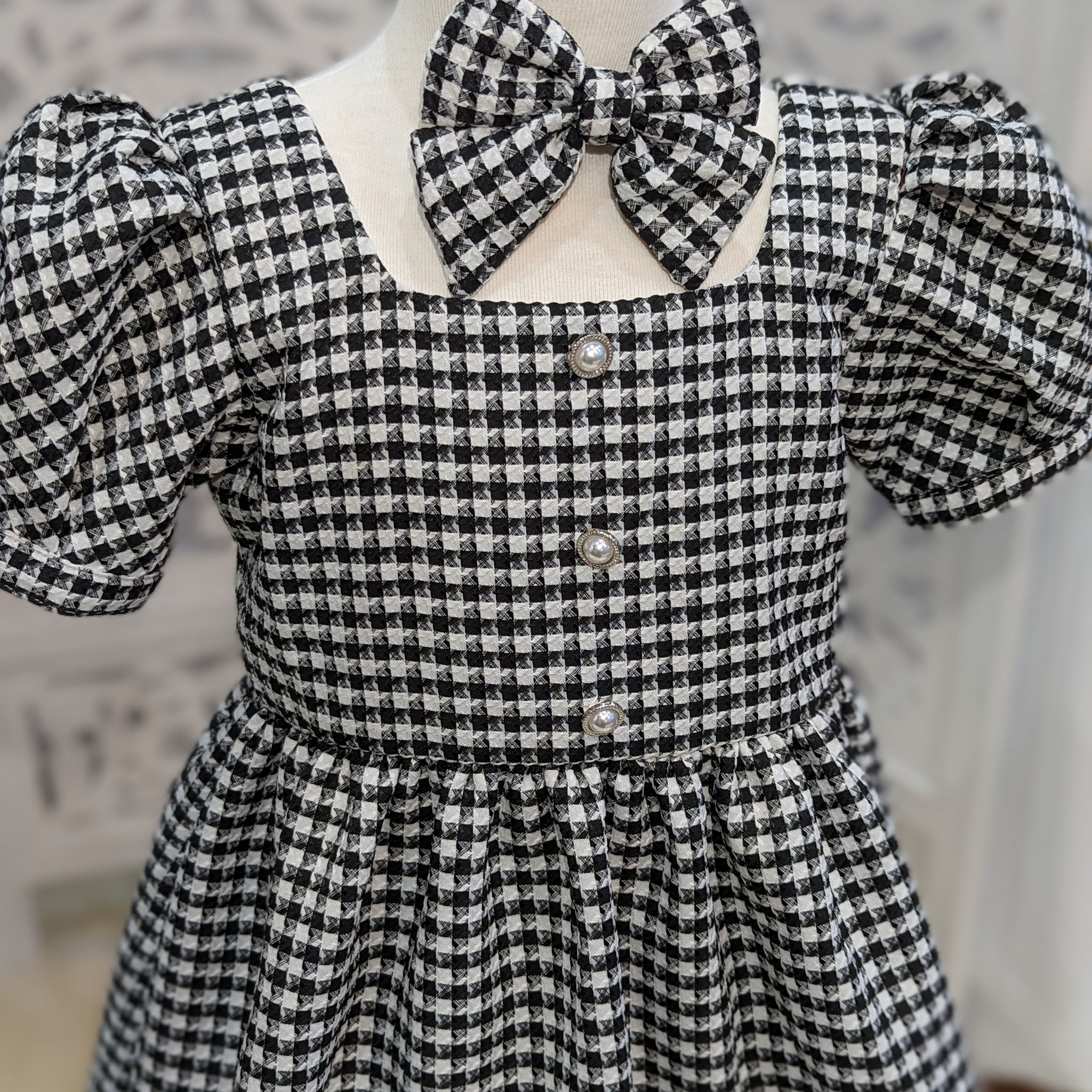Little Tweed Dress (Girls) in Black Houndstooth (1-2Y, 5-6Y) - Final Sale