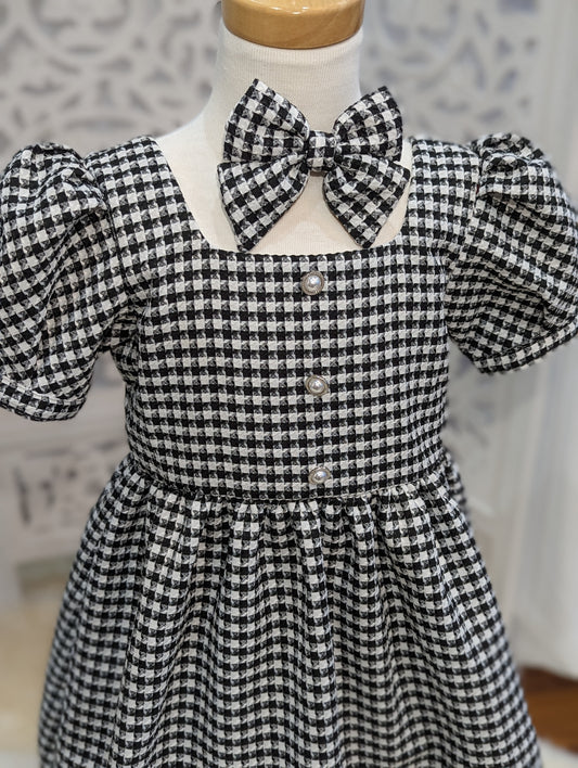 Little Tweed Dress (Girls) in Black Houndstooth (1-2Y, 5-6Y)