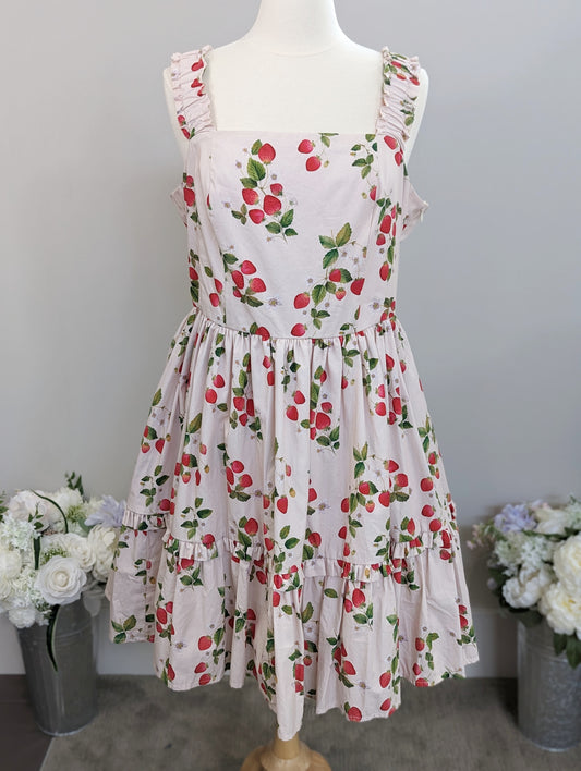 Sample women's dress in strawberries (cream), size XS