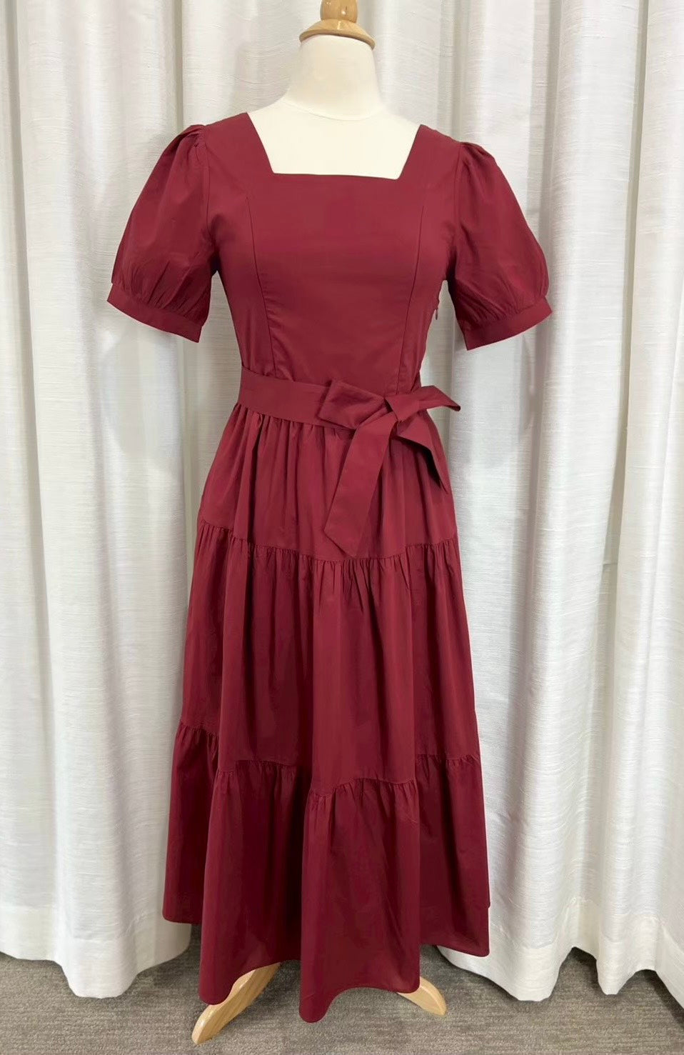 *Sample* Versa Cotton Dress with Nursing Zippers in Red Burgundy, XS