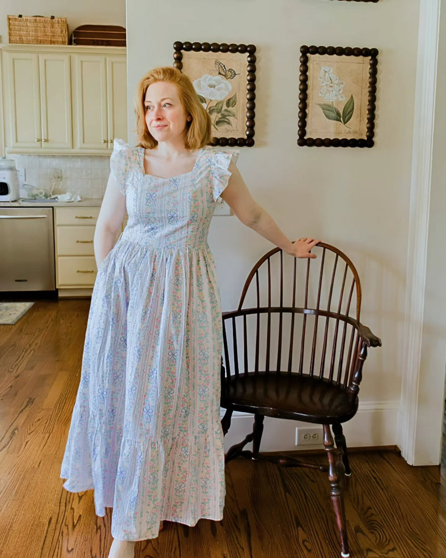 Angela Maxi Dress with Nursing Zippers in Bowtanical Rose Garden