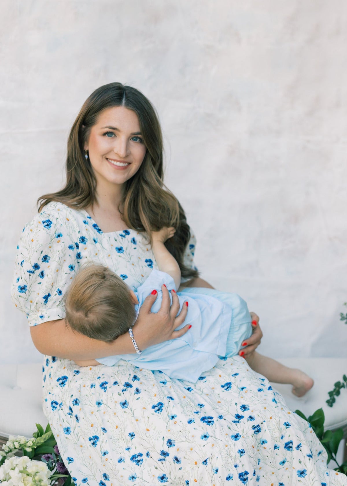 Versa Cotton Dress with Nursing Zippers in Blue Cornflowers