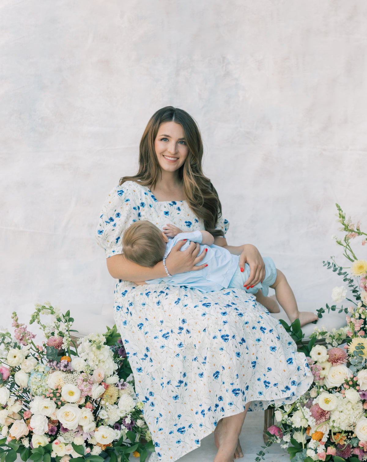 Versa Cotton Dress with Nursing Zippers in Blue Cornflowers