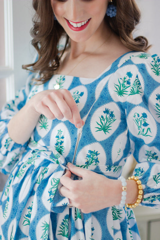 Muay Dress with Nursing Zippers in Blue Aman (Ready-to-Ship)