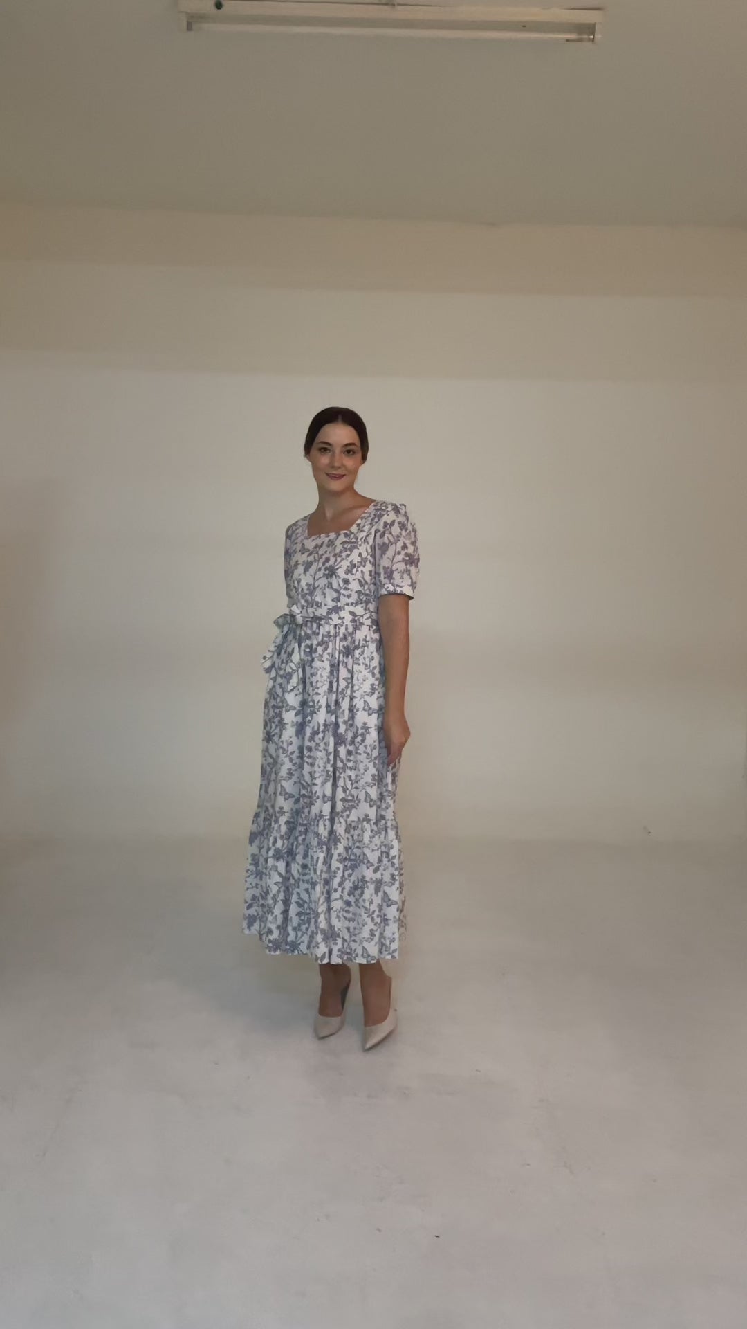 Versa Maxi Dress with Nursing Zippers in Blue Toile Butterfly