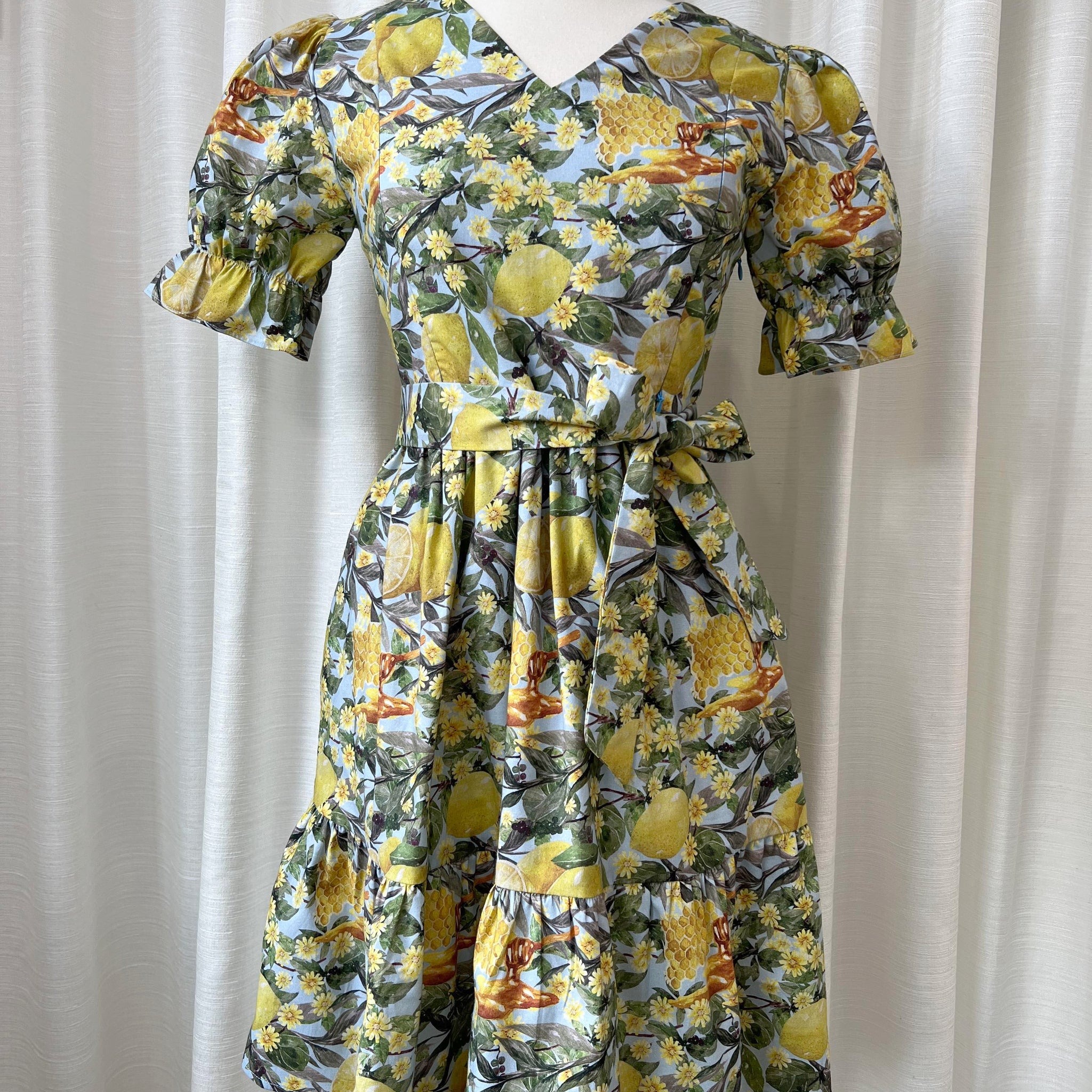 All day dress with nursing zippers in Lemon Green print, knee-length, relaxed fit, size S,L & XL
