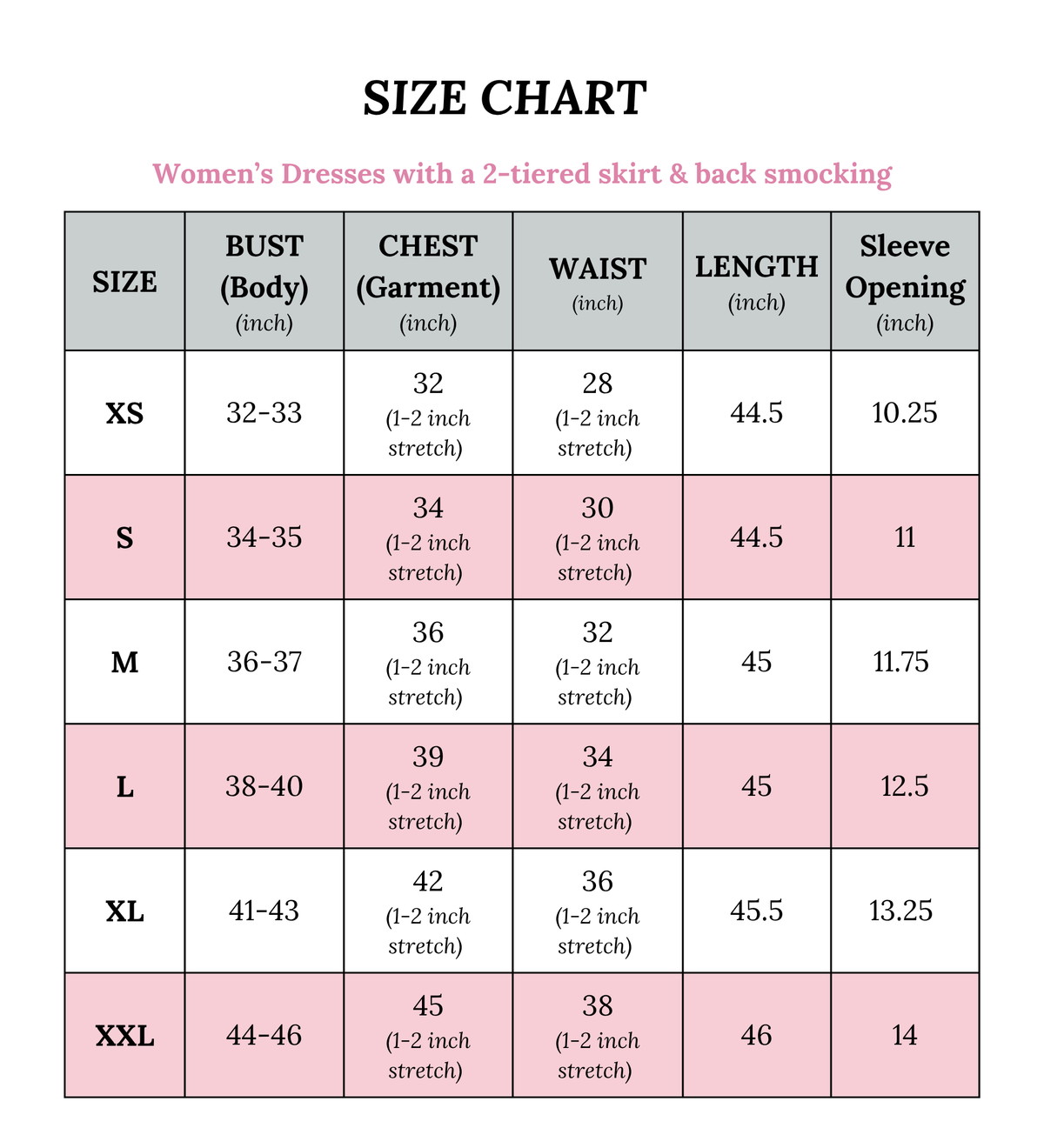 Size chart