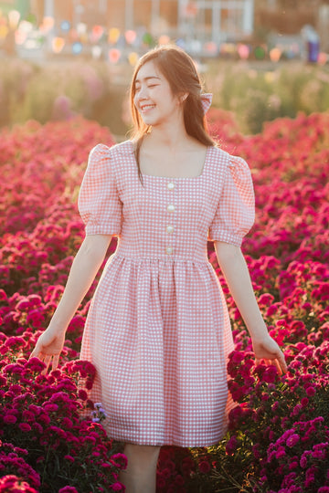 Darling Tweed Dress in Pink Houndstooth (Ready-to-ship)