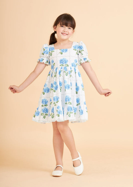 Little Ann Dress in Blue Hydrangeas