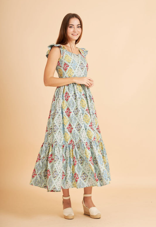 Angela Dress in Berry Meadows, Sage (Pre-order)